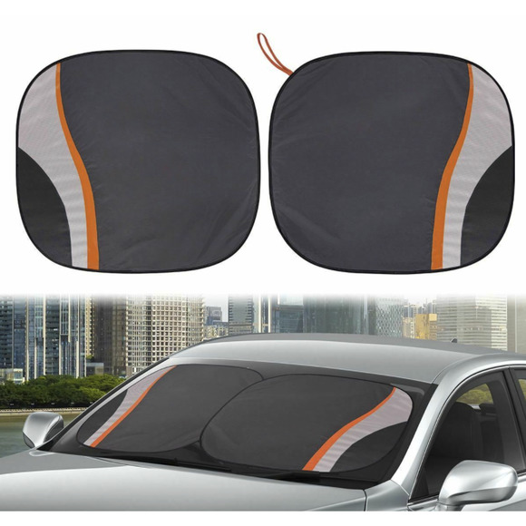 Auto Drive Twist Sun Shade Universal Fit UV Protection 2 Piece Black Orange - Picture 1 of 9